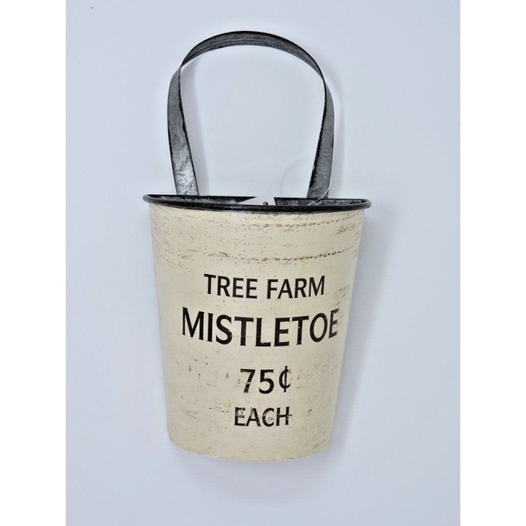 Tree Farm Holiday Greens Mistletoe Rustic Galvanized Metal Wall Planter Set of 2 - Picture 5 of 5